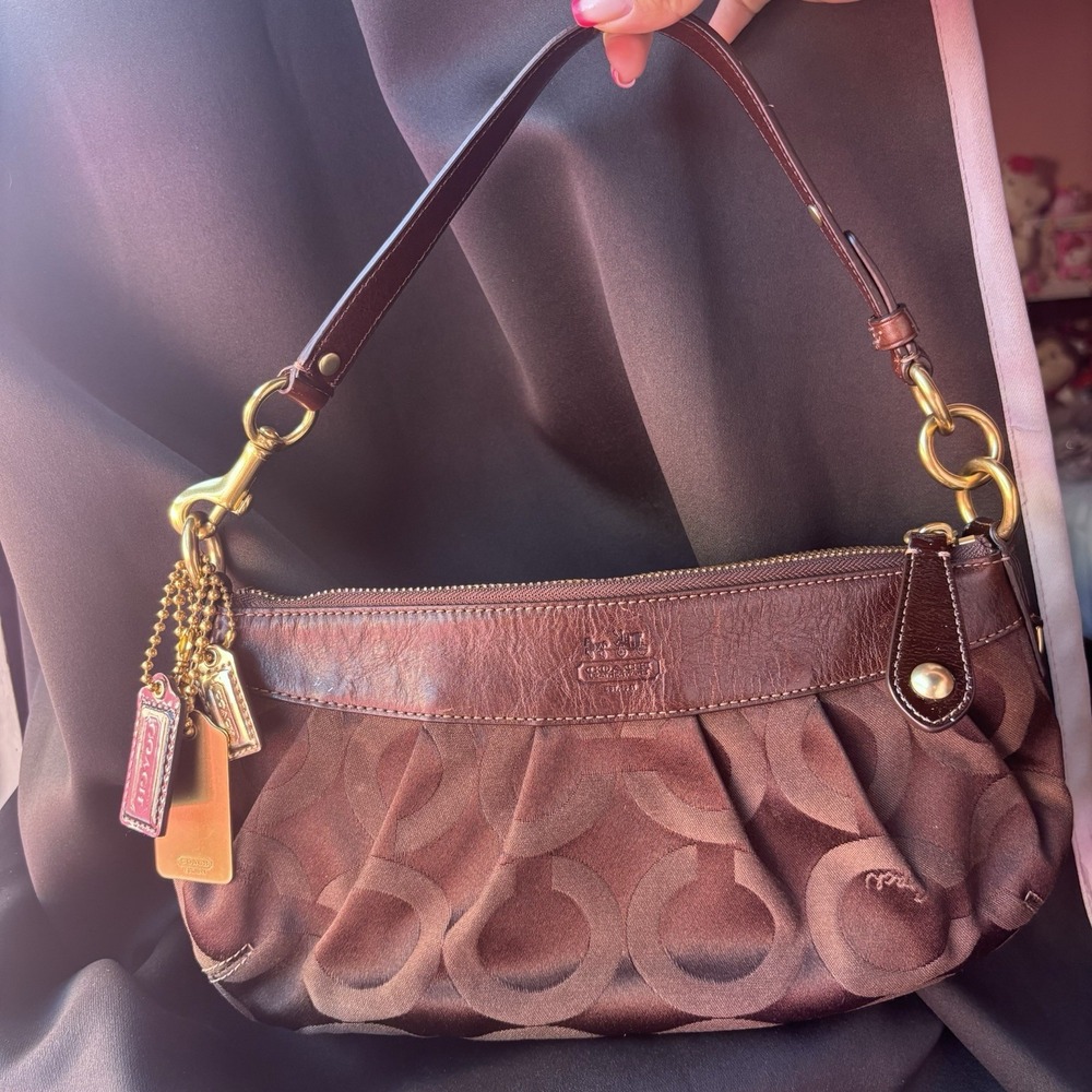 Vtg Coach Ergo Pleated Shoulder Bag Brown Signature Canvas Demi Pouch Handbag